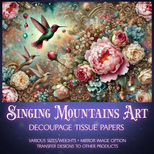 Mystical Garden Hummingbird & Rose Decoupage  Tissuepapier