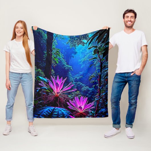 Mystical Glowing Jungle Bloom Design Fleece Deken (In situ)