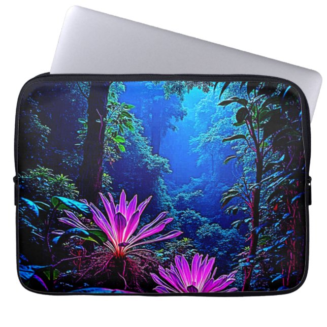 Mystical Glowing Jungle Bloom Design Laptop Sleeve (Voorkant)