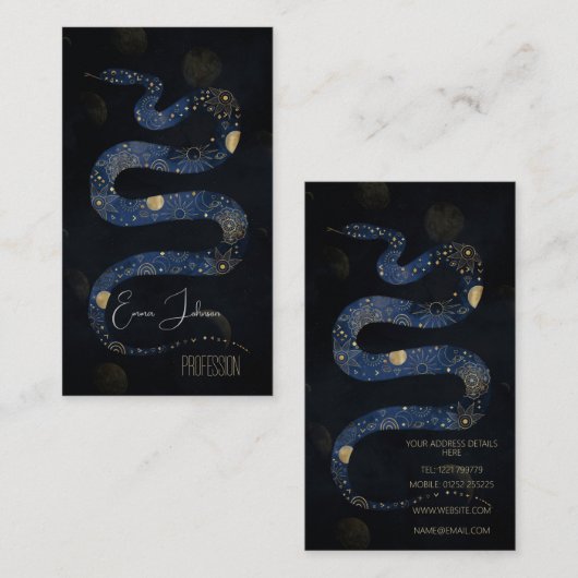 Mystical Gold Blue Serpent Galaxy Design Visitekaartje (Voorkant / Achterkant)
