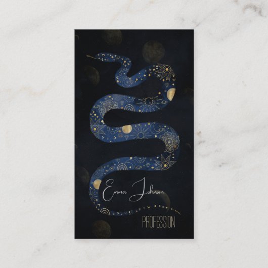 Mystical Gold Blue Serpent Galaxy Design Visitekaartje (Voorkant)