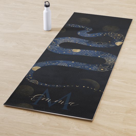 Mystical Gold Blue Serpent Galaxy Design Yogamat (In situ)
