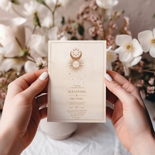 Mystical Gold Celestial Stars Wedding Invitation Kaart