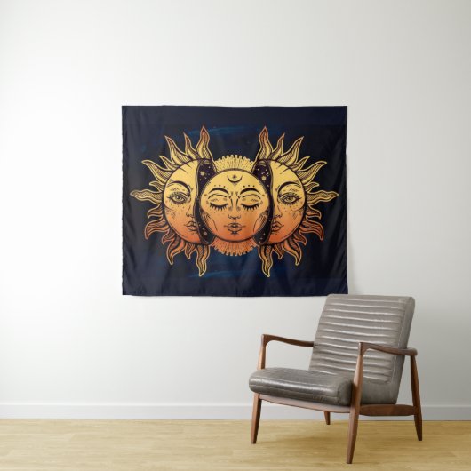 Mystical Gold Foil Luna Sun en Moon Wandkleed (In Situ (horizontaal))