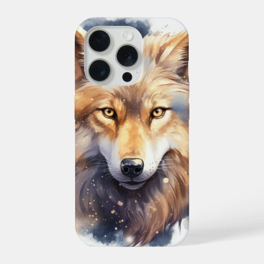 Mystical Golden Wolf iPhone 15 Pro Case Hoesje (Achterkant)