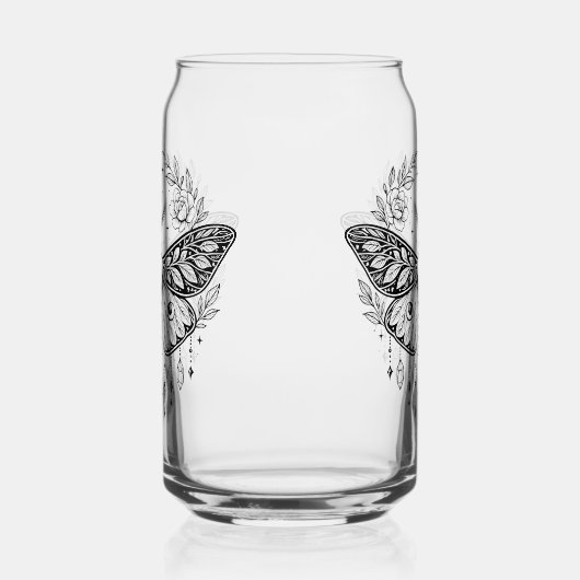 Mystical Gothic Moth Botanical Celestial Line Art Blikvorm Glas (Links)
