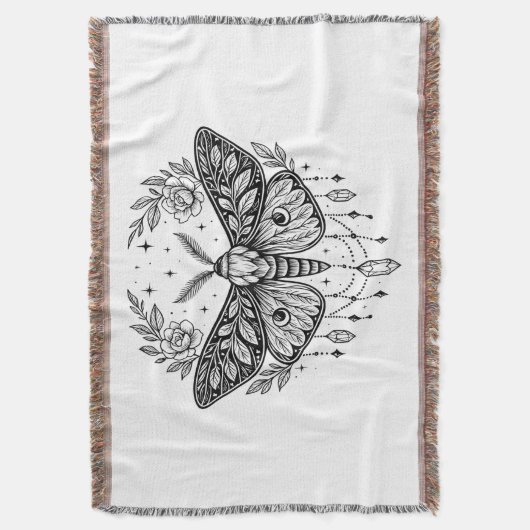 Mystical Gothic Moth Botanical Celestial Line Art Deken (Voorkant Verticaal)