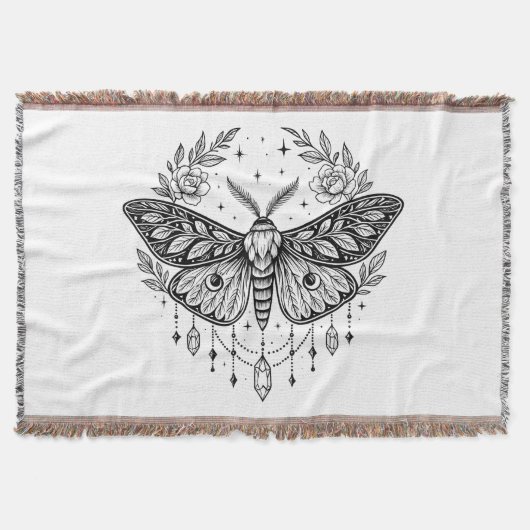 Mystical Gothic Moth Botanical Celestial Line Art Deken (Voorkant)