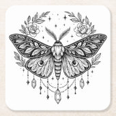 Mystical Gothic Moth Botanical Celestial Line Art  Kartonnen Onderzetters (Voorkant)