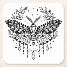 Mystical Gothic Moth Botanical Celestial Line Art  Kartonnen Onderzetters