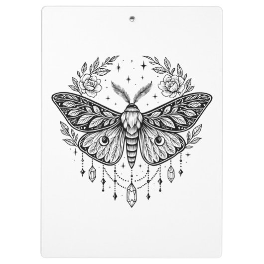 Mystical Gothic Moth Botanical Celestial Line Art Klembord (Achterkant)
