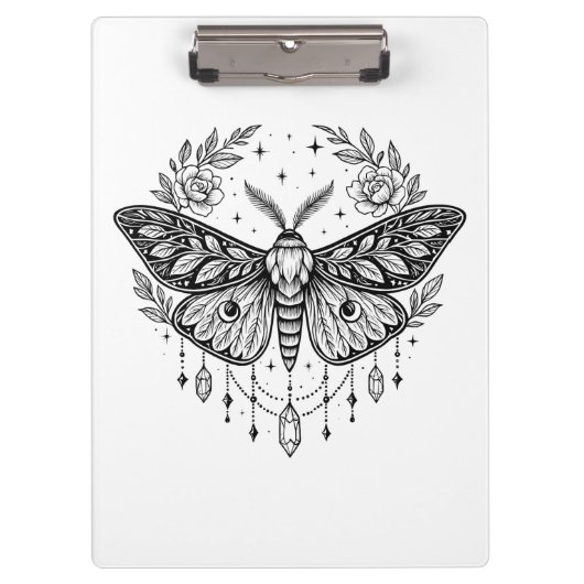 Mystical Gothic Moth Botanical Celestial Line Art Klembord (Voorkant)