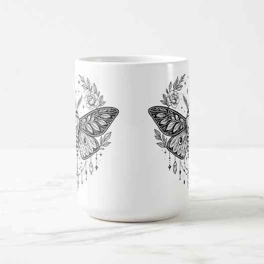 Mystical Gothic Moth Botanical Celestial Line Art  Koffiemok (Center)