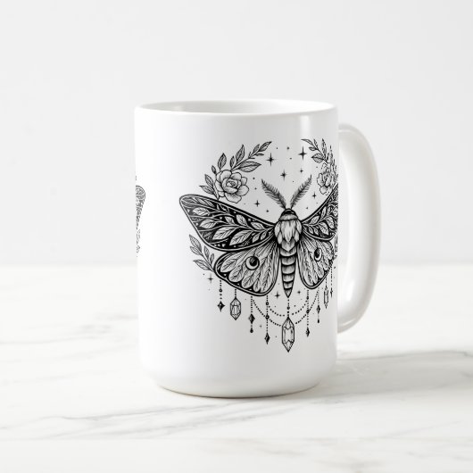 Mystical Gothic Moth Botanical Celestial Line Art Koffiemok (Voorkant rechts)