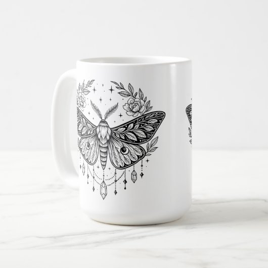 Mystical Gothic Moth Botanical Celestial Line Art  Koffiemok (Voorkant links)
