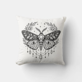 Mystical Gothic Moth Botanical Celestial Line Art  Kussen