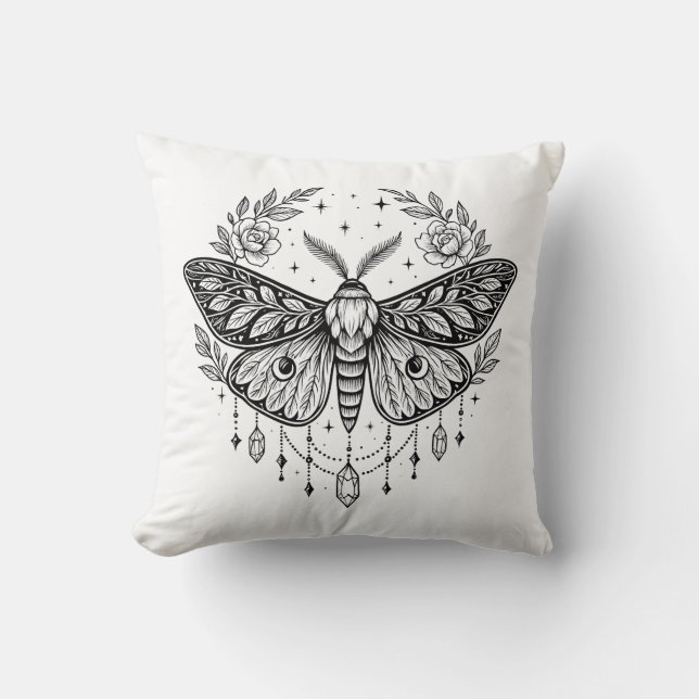 Mystical Gothic Moth Botanical Celestial Line Art  Kussen (Voorkant)
