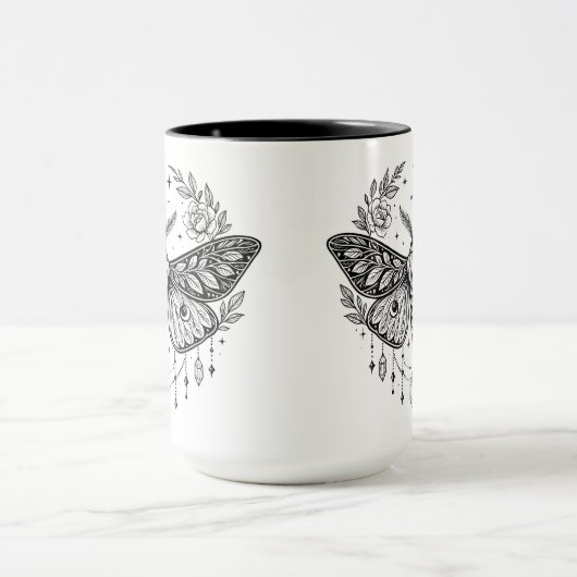 Mystical Gothic Moth Botanical Celestial Line Art Mok (Midden)