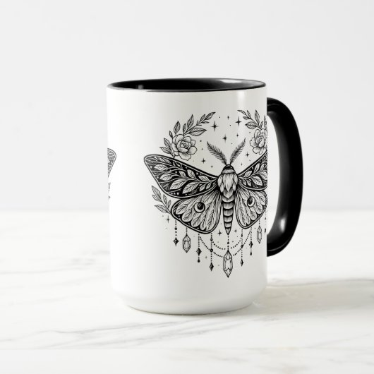 Mystical Gothic Moth Botanical Celestial Line Art Mok (Voorkant rechts)
