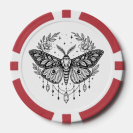 Mystical Gothic Moth Botanical Celestial Line Art  Poker Chips