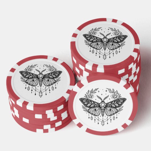 Mystical Gothic Moth Botanical Celestial Line Art  Poker Chips (Opstapeling)