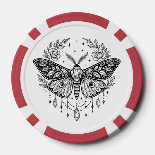 Mystical Gothic Moth Botanical Celestial Line Art Poker Chips (Achterkant)