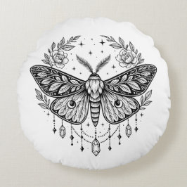 Mystical Gothic Moth Botanical Celestial Line Art  Rond Kussen