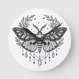 Mystical Gothic Moth Botanical Celestial Line Art Ronde Klok