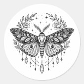 Mystical Gothic Moth Botanical Celestial Line Art  Ronde Sticker (Voorkant)