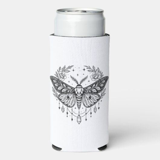 Mystical Gothic Moth Botanical Celestial Line Art  Seltzer Blikjeskoeler (Seltzer Achterkant)
