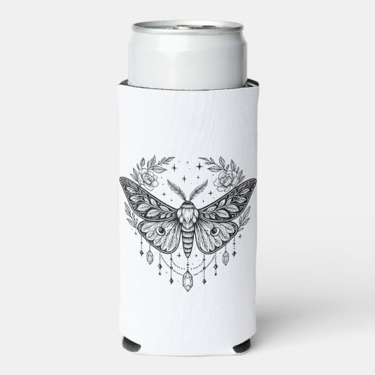 Mystical Gothic Moth Botanical Celestial Line Art Seltzer Blikjeskoeler (Seltzer Voorkant)