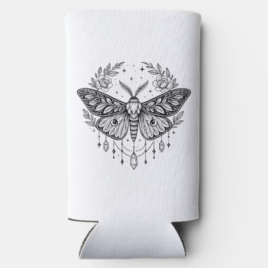 Mystical Gothic Moth Botanical Celestial Line Art  Seltzer Blikjeskoeler (Achterkant)
