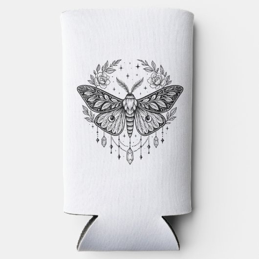 Mystical Gothic Moth Botanical Celestial Line Art  Seltzer Blikjeskoeler (Voorkant)