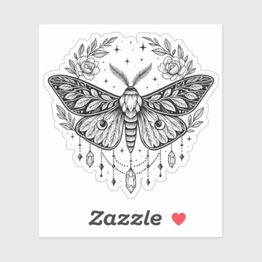 Mystical Gothic Moth Botanical Celestial Line Art  Sticker (Vel)