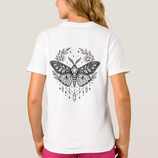 Mystical Gothic Moth Botanical Celestial Line Art  T-shirt (Achterkant)