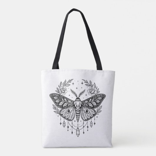 Mystical Gothic Moth Botanical Celestial Line Art  Tote Bag (Achterkant)