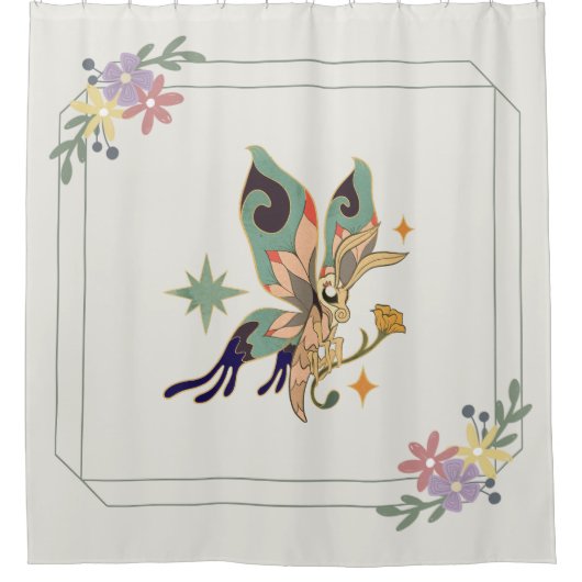 Mystical Graphic Artwork, Green Fae Butterfly Douchegordijn (Voorkant)