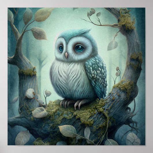 Mystical Green Forest Owl | Owl Print (Voorkant)