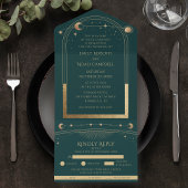 Mystical Green Gold Sun maan astronomische ruimte All In One Uitnodiging