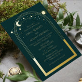 Mystical Green Gold Sun maan astronomische ruimte Folie Uitnodiging