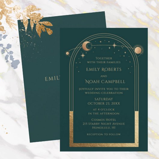 Mystical Green Gold Sun maan astronomische ruimte Kaart