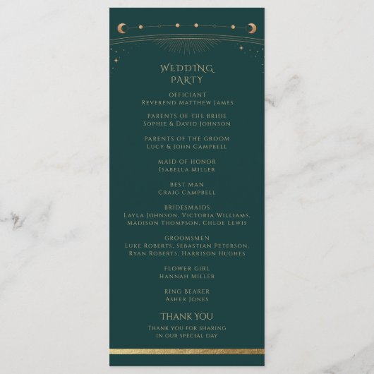 Mystical Green Gold Sun maan astronomische ruimte Programmakaart (Achterkant)