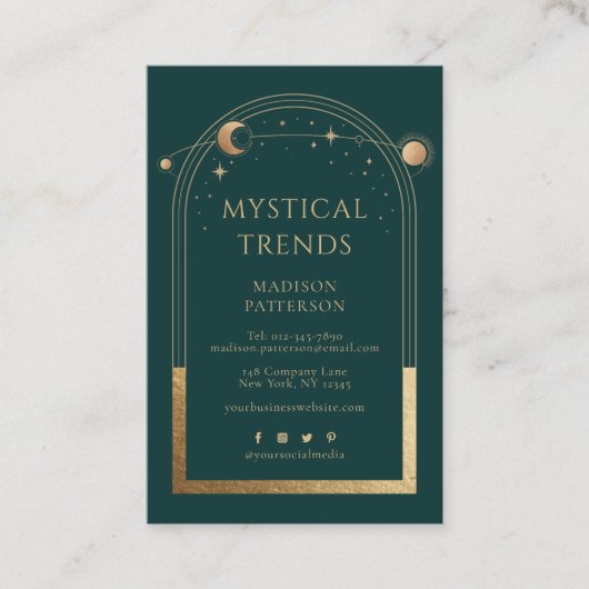 Mystical Green Gold Sun maan astronomische ruimte Visitekaartje (Voorkant)