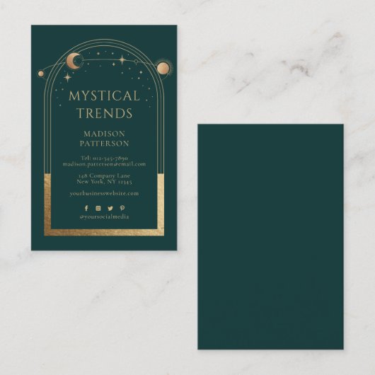 Mystical Green Gold Sun maan astronomische ruimte Visitekaartje (Voorkant / Achterkant)