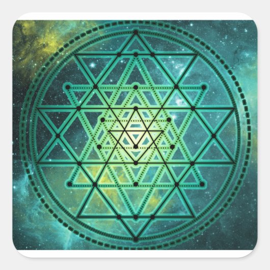 Mystical Green Sri Yantra Vierkante Sticker (Voorkant)