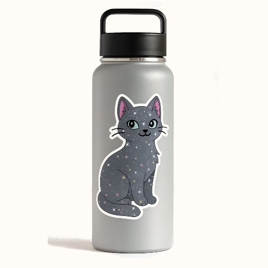 Mystical Grey Sparkle Cat Sticker