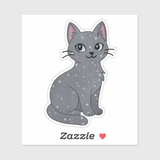 Mystical Grey Sparkle Cat Sticker (Vel)