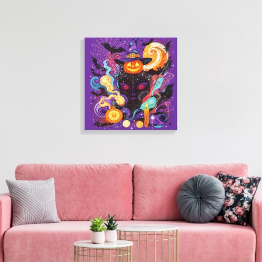 Mystical Halloween Witch and Pumpkin Canvas Afdruk (Insitu (Woonkamer))