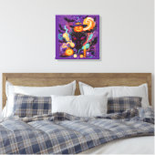 Mystical Halloween Witch and Pumpkin Canvas Afdruk (Insitu (Slaapkamer))