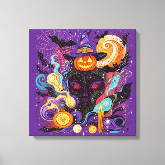 Mystical Halloween Witch and Pumpkin Canvas Afdruk (Voorkant)
